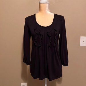 Black Loft Ruffle Front Long Sleeve Top Size S